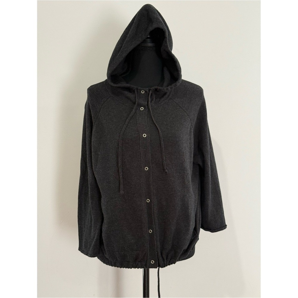 Eileen Fisher PM Grey Hooded Button-Up Women's Sweater Jacket w Pockets 400
